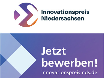 Das violette Logo des Innovationspreis Niedersachsen auf weißem Grund