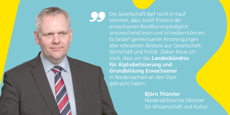 Sharepic, das Minister Björn Thümler und ein Zitat zeigt