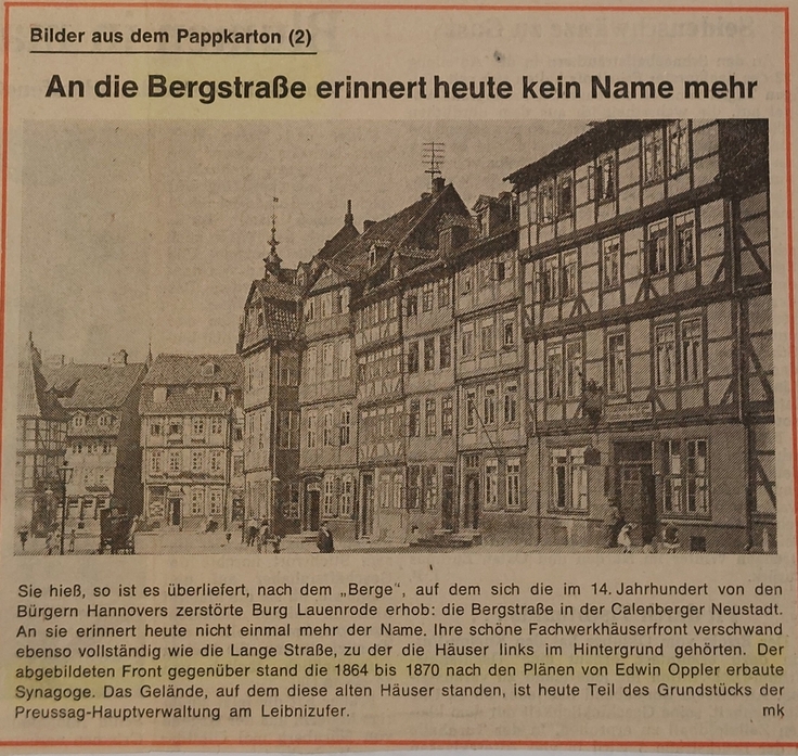 Artikel zum Verschwinden der Bergstraße in der Hannoverschen Allgemeinen Zeitung am 20. Januar 1972. Quelle: Stadtarchiv