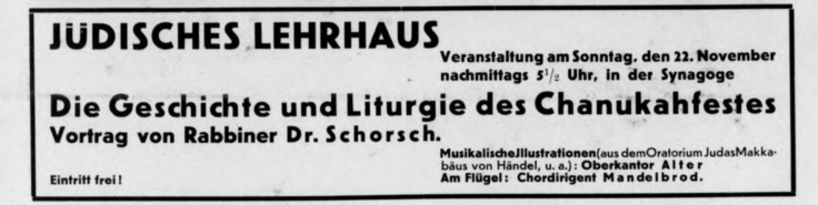 Kantor Israel Alter begleitet einen Vortrag mit seinem Gesang. Quelle: Nachrichtenblatt 1931, Nr. 28 v. 13. November, S 1.