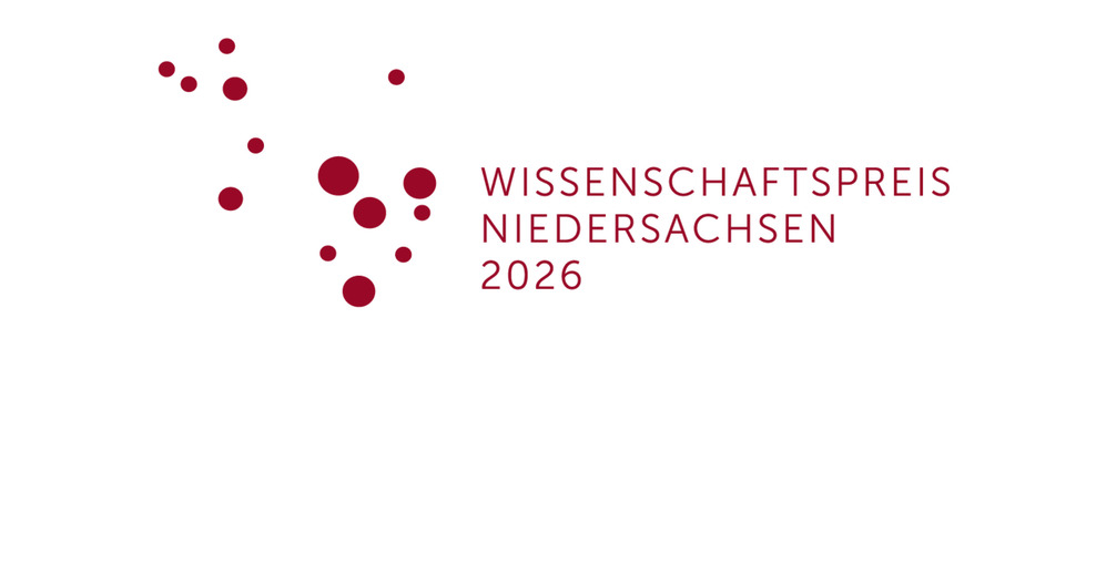 Die Grafik zeigt das Logo des Wissenschaftspreises 2026 in einer rostroten Farbe