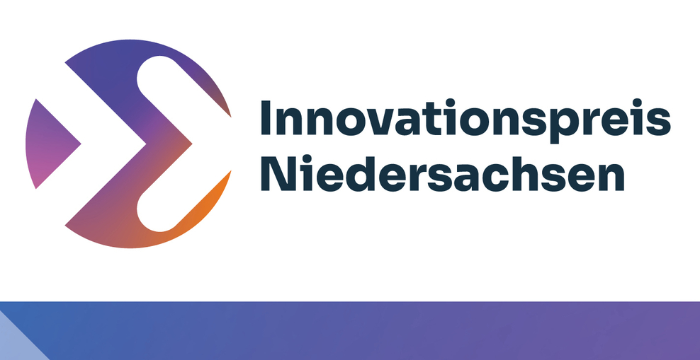 Die Grafik zum Innovationspreis 2026 in weiß und lila mit Pfeil-Piktogramm