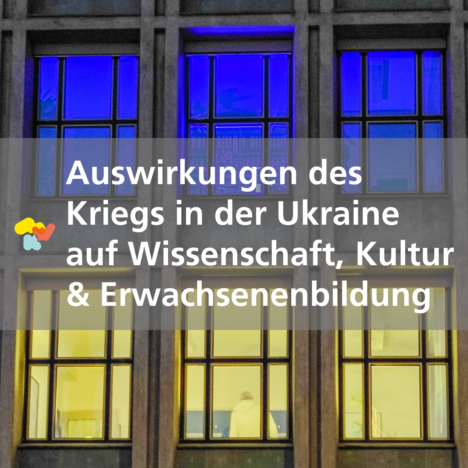 Schmuckbild: Gebäude des MWK in die Farben der ukrainischen Flagge getaucht